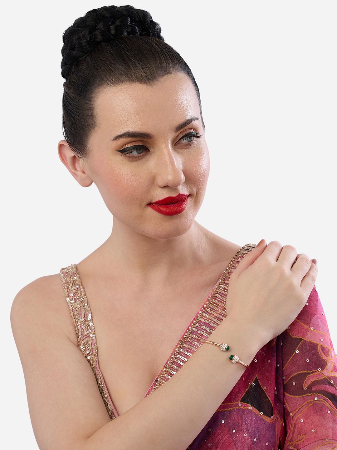 Zaveri Pearls Rose Gold-Plated -Gelang Kada Bertampal Batu Zirkonia Kubik