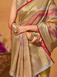 KALINI Women Silk Blend Woven Banarasi Saree With Blouse Piece