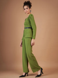 SASSAFRAS Green Puffed Slevees Top With Trousers