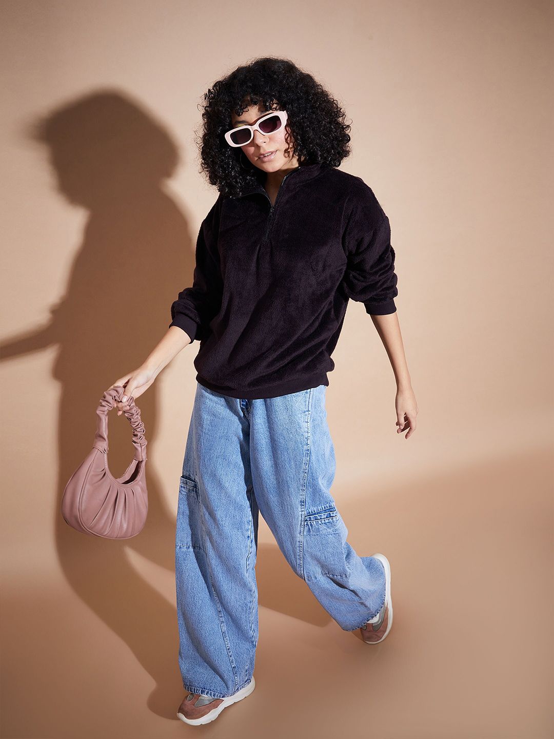 SASSAFRAS BASICS High Collar Long Sleeves Oversized Fleece Pullover Sweatshirt