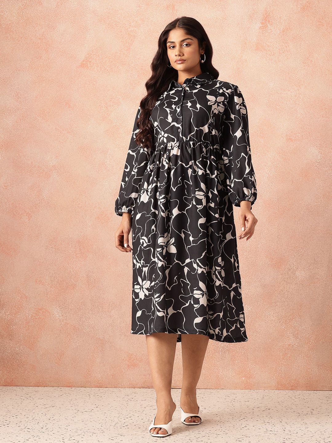all about you Plus Size Floral Print Shirt Midi Dress