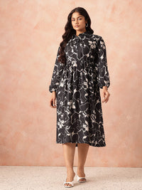 all about you Plus Size Floral Print Shirt Midi Dress