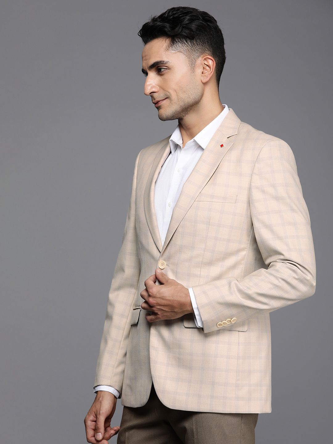 Raymond Contemporary Fit Single-Breasted Checked Formal Blazers