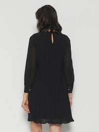 AND Cuffed Sleeves Accordion Pleated A-Line Dress