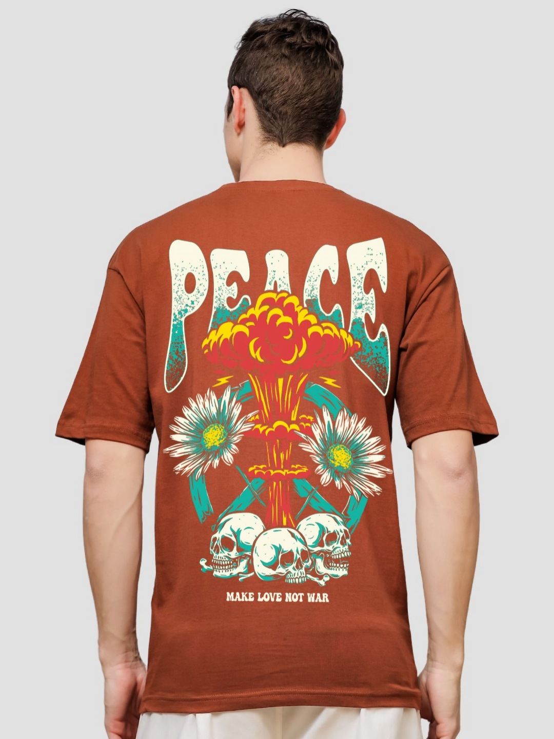 ADRO Lelaki Baju T-Shirt Bersaiz Besar Kapas Lengan Jatuh Bercetak Grafik