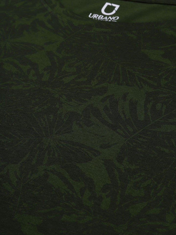 Urbano Fashion Men Olive Green Printed Tropical Slim Fit T-shirt
