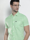The Indian Garage Co Men Green Comfort Striped Cotton Casual Shirt