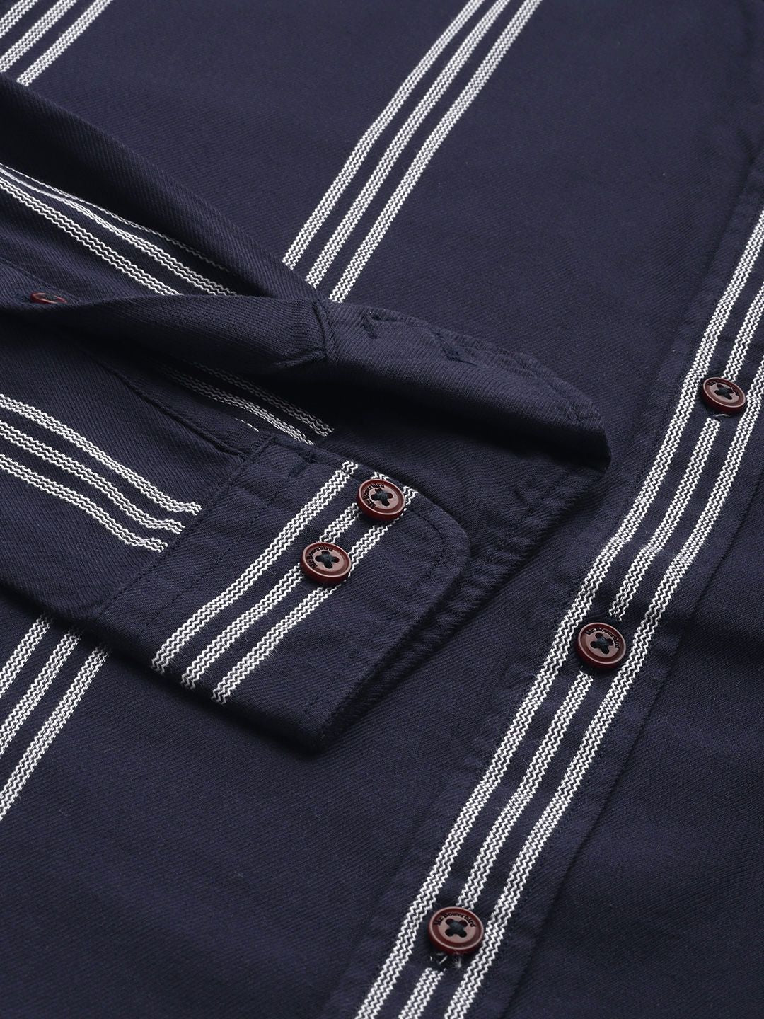 Mr Bowerbird Men Navy Blue Tailored Fit Striped Casual Shirt