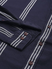 Mr Bowerbird Men Navy Blue Tailored Fit Striped Casual Shirt