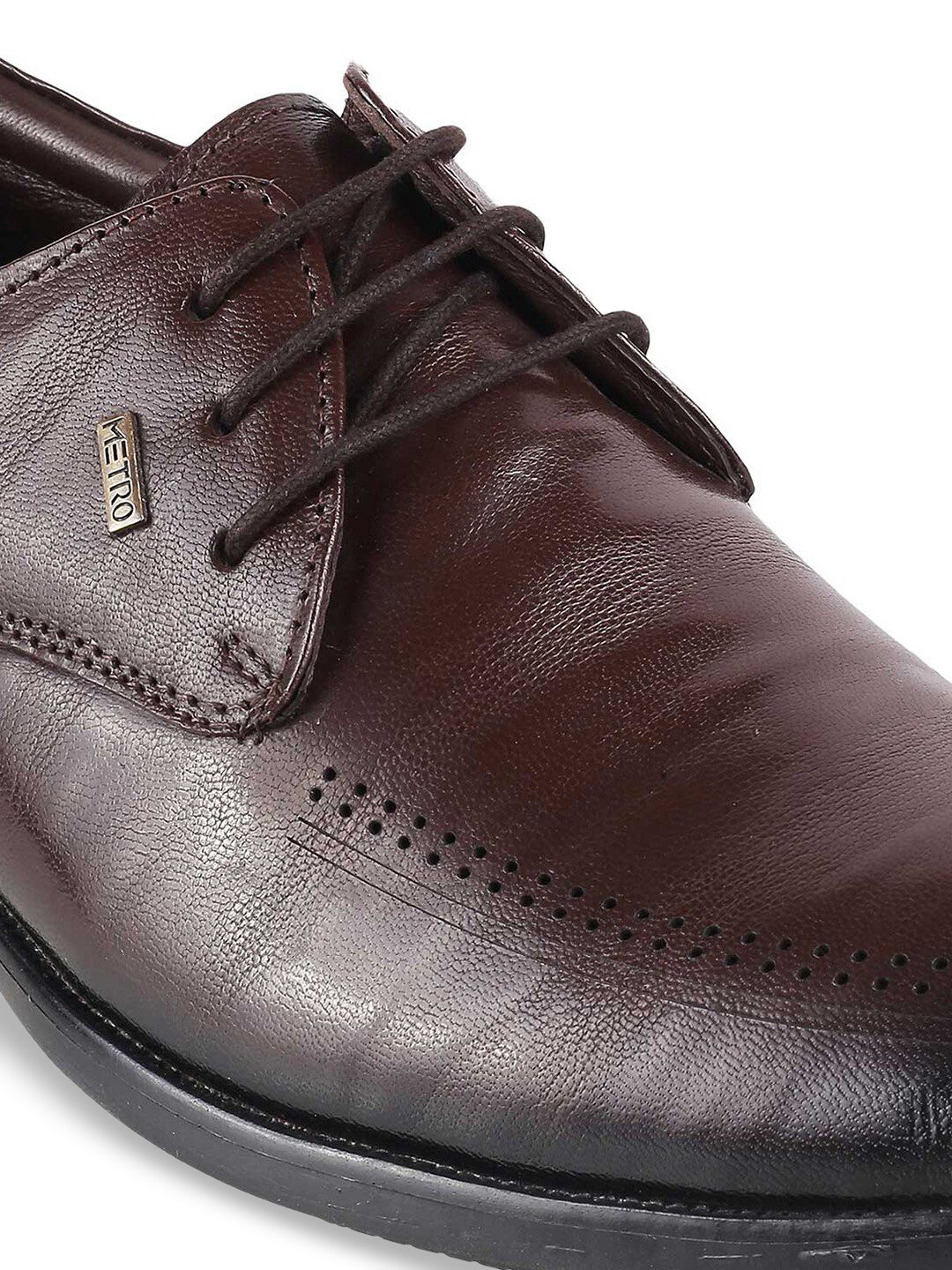 Mochi Men Brown Solid Leather Formal Derbys