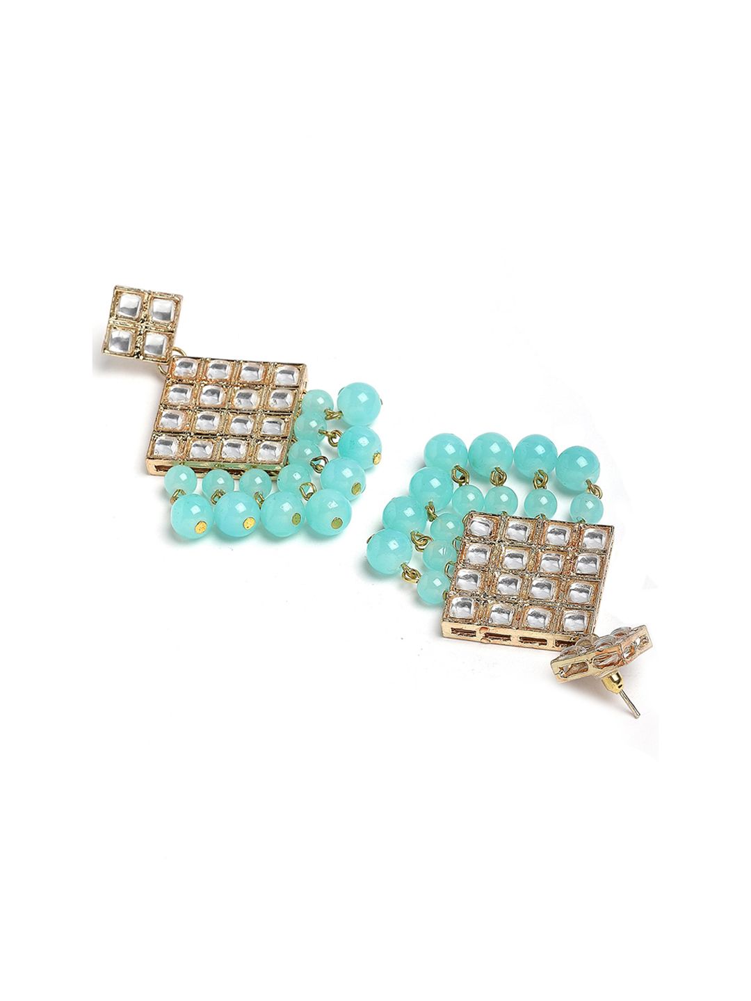 Set Karatcart Gold-Plated White & Blue Kundan-Studded & Beaded Jewellery Set