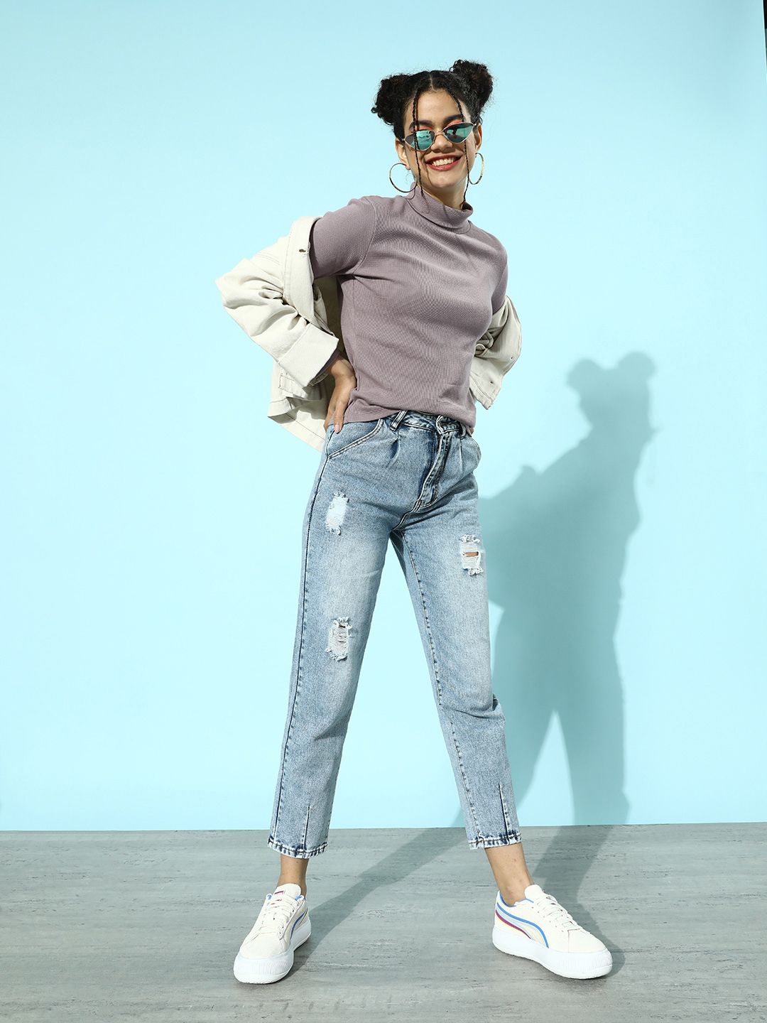 STREET 9 Women Beautiful Grey Solid Knitted Top