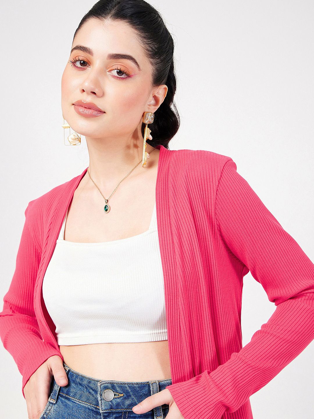 SASSAFRAS Ribbed Open Front Shrug
