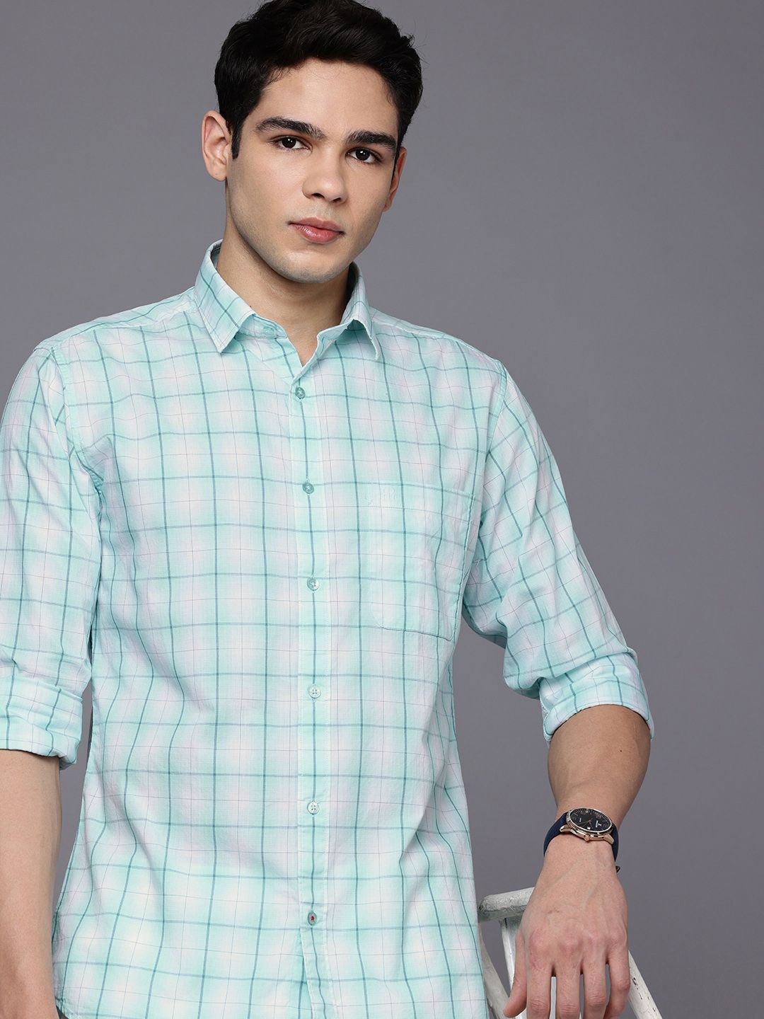 Raymond Pure Cotton Slim Fit Checked Casual Shirt