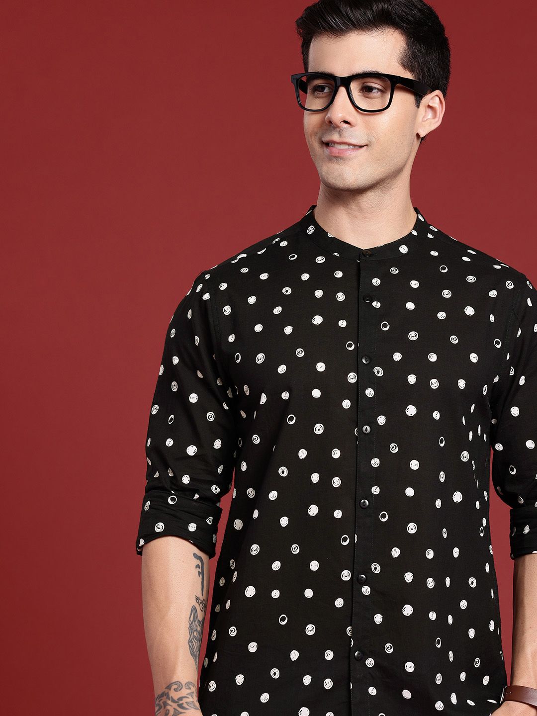 Anouk Geometric Printed Band-Collar Pure Cotton Casual Shirt