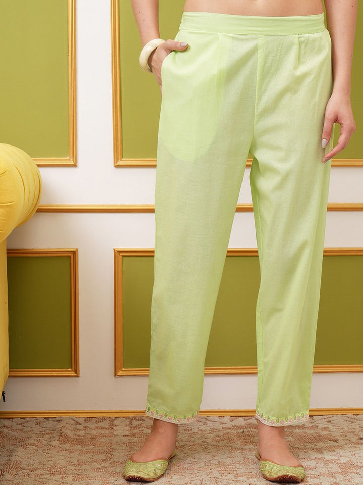 Vishudh Embroidered Pure Cotton Anarkali Kurta & Trousers With Dupatta