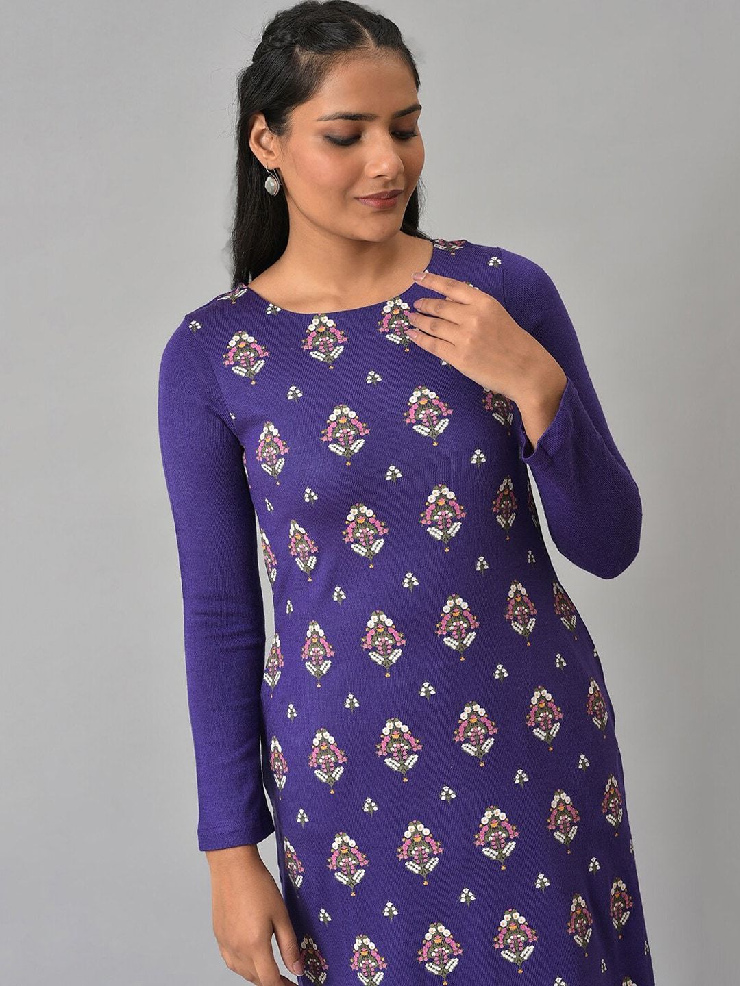 W Women Purple Ethnic Motifs Printed Kurta