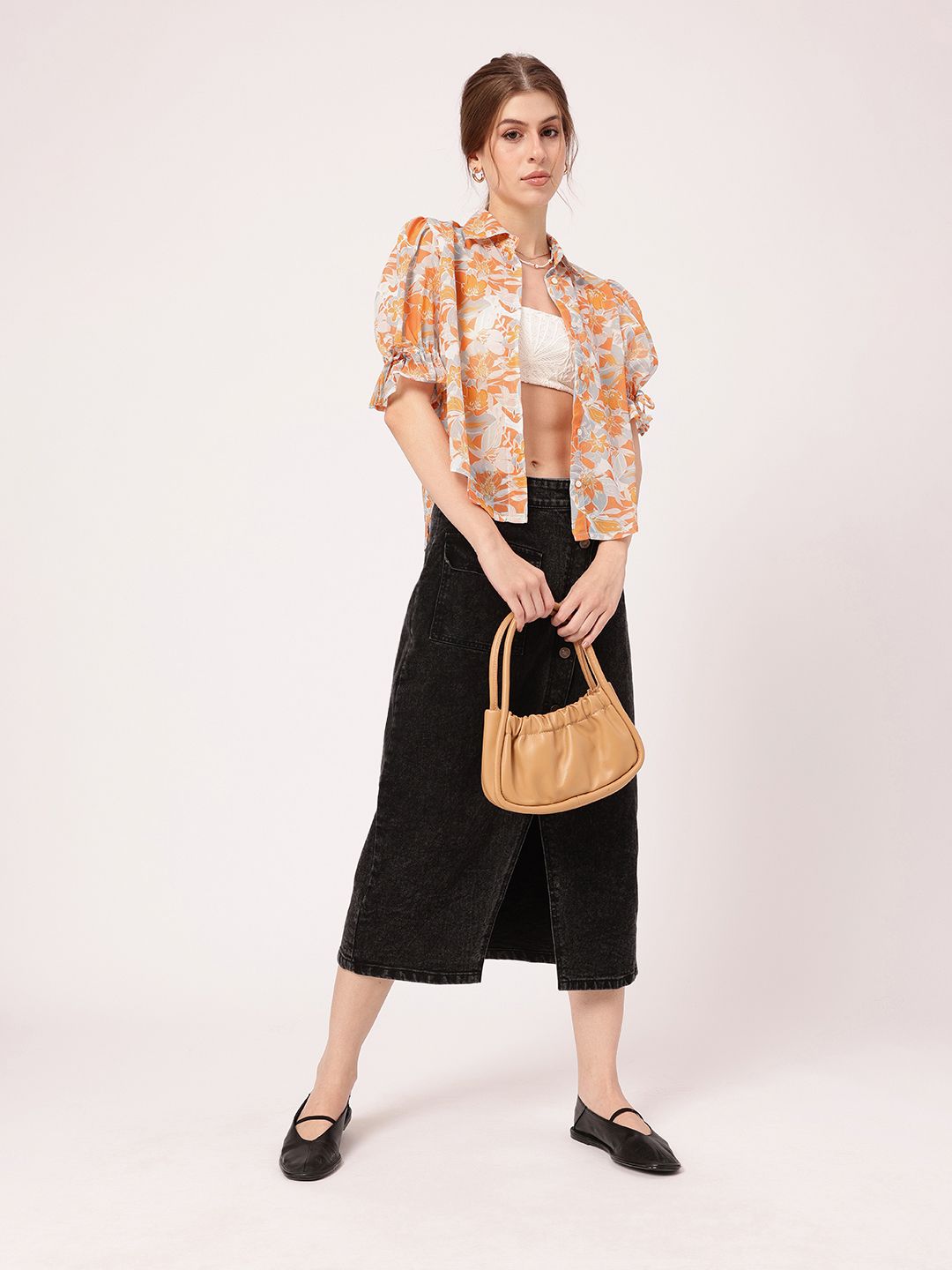 Holiday Charm Tropical Printed Puff Sleeves Shirt