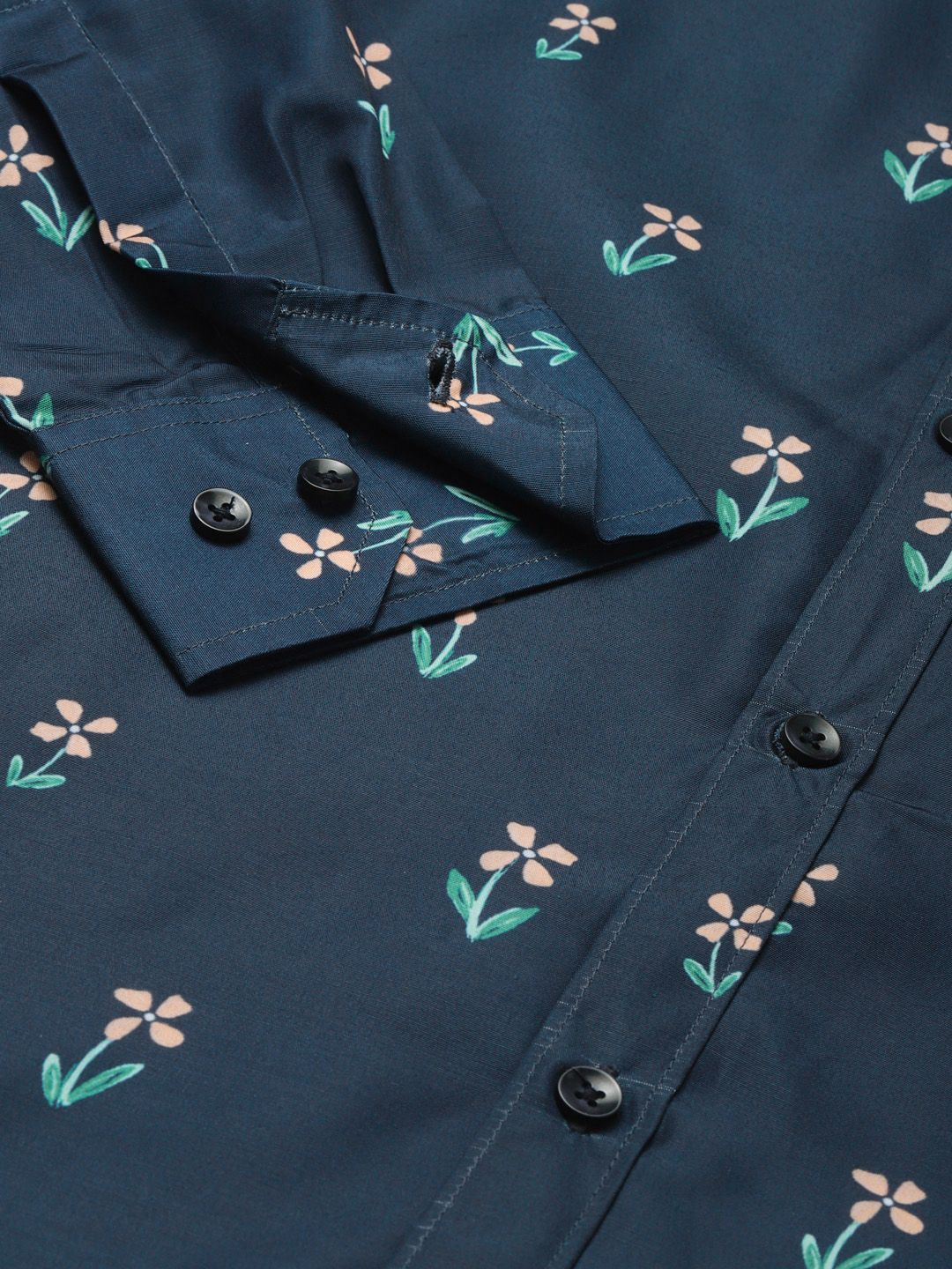 DENNISON Men Navy Blue Smart Slim Fit Floral Printed Formal Shirt