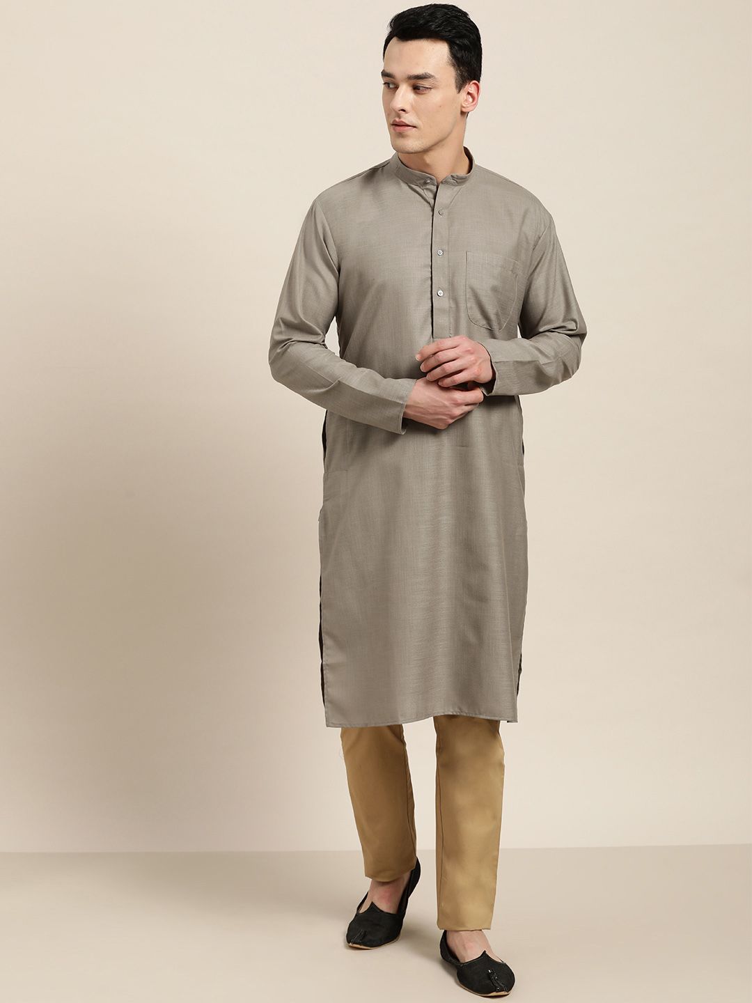 SOJANYA Lelaki Grey Solid Kurta Lurus