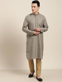 SOJANYA Men Grey Solid Straight Kurta