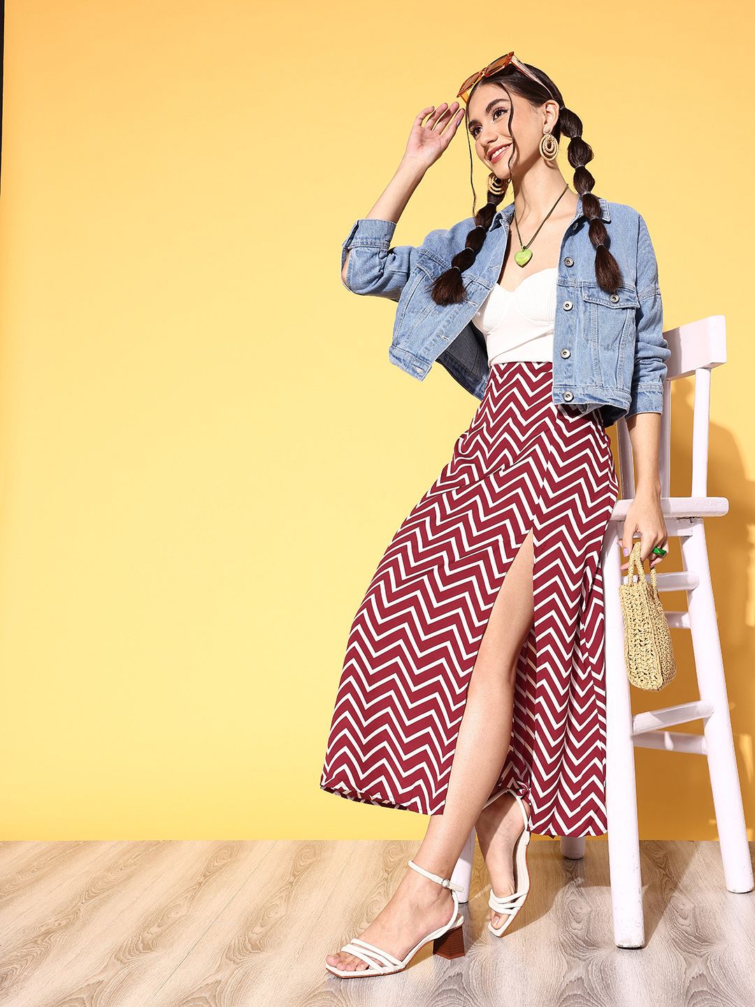 Berrylush Classy Maroon Geometric Roman Column Skirt