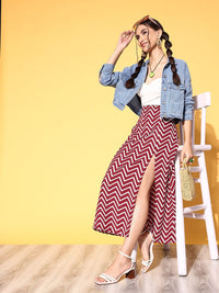 Berrylush Classy Maroon Geometric Roman Column Skirt
