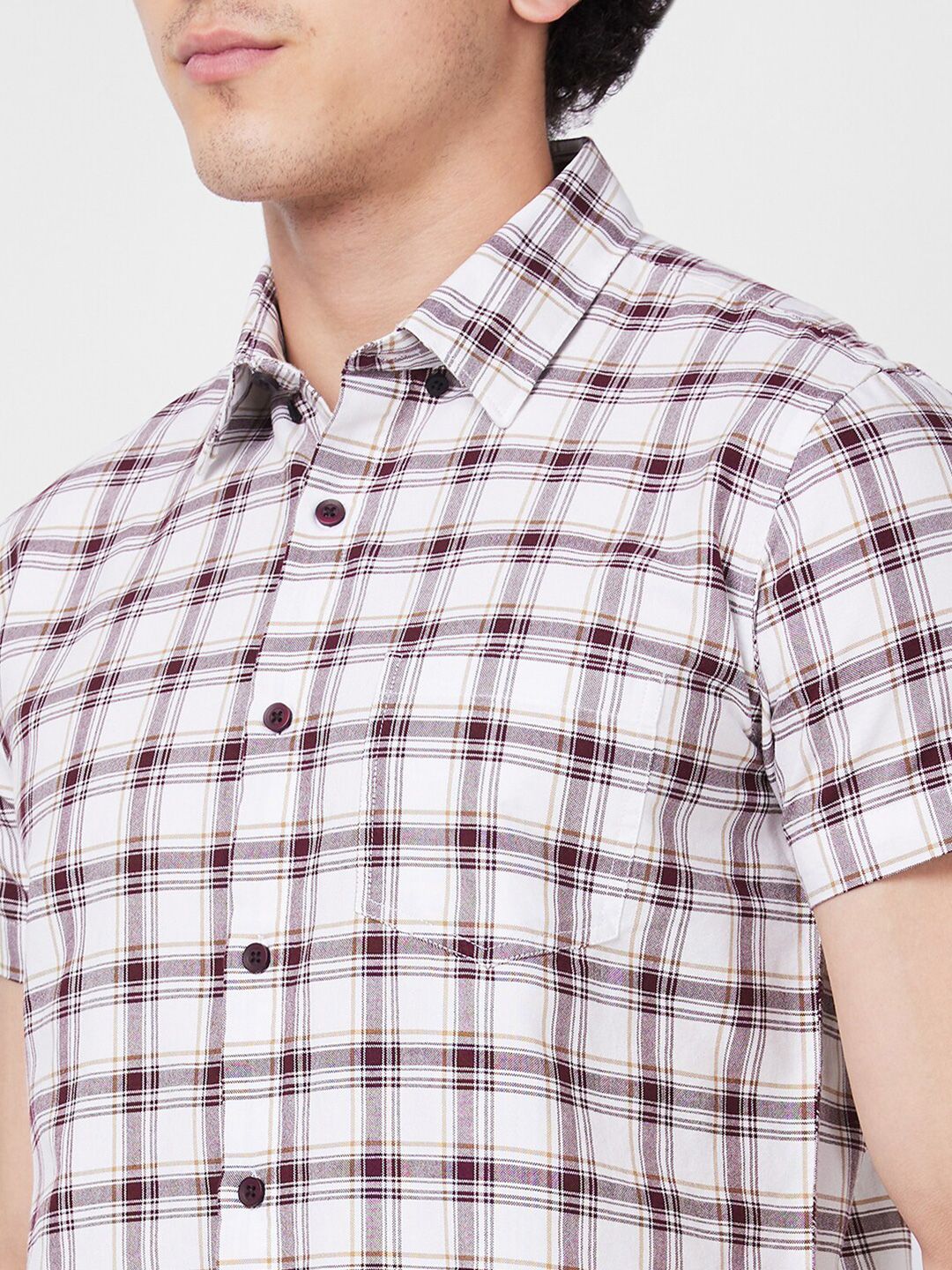 SPYKAR Short Sleeves Regular Fit Cotton Tartan Checks Opaque Checked Casual Shirt