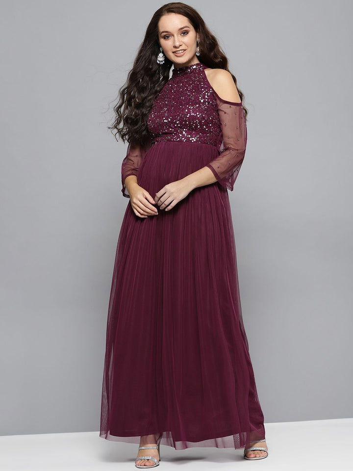STREET 9 Women Cold-Shoulder Embellished Detail Maxi Dress