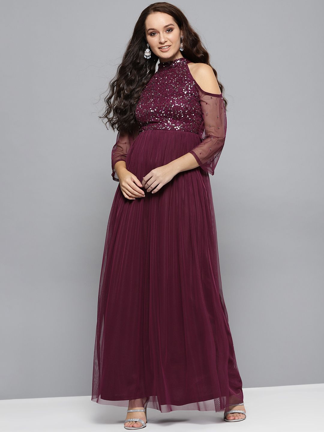 STREET 9 Women Cold-Shoulder Embellished Detail Maxi Dress