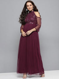 STREET 9 Women Cold-Shoulder Embellished Detail Maxi Dress