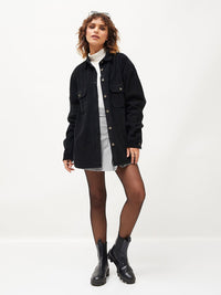 SASSAFRAS Oversized Self Designed Cutaway Collar Corduroy Casual Shirt