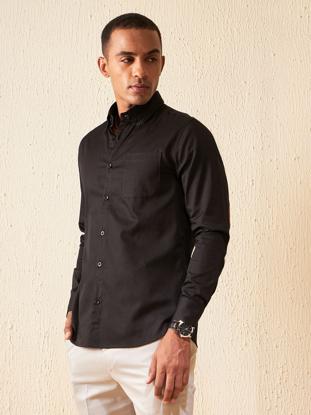 DENNISON Elbow Patch Smart Slim Fit Opaque Formal Shirt