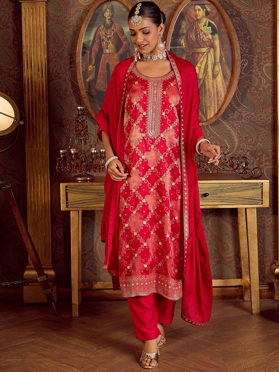 Indo Era Women Embroidered Regular Kurta with Trousers & With Dupatta