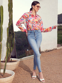STREET 9 Women Pink & Yellow Comfort Floral Printed Casual Shirt