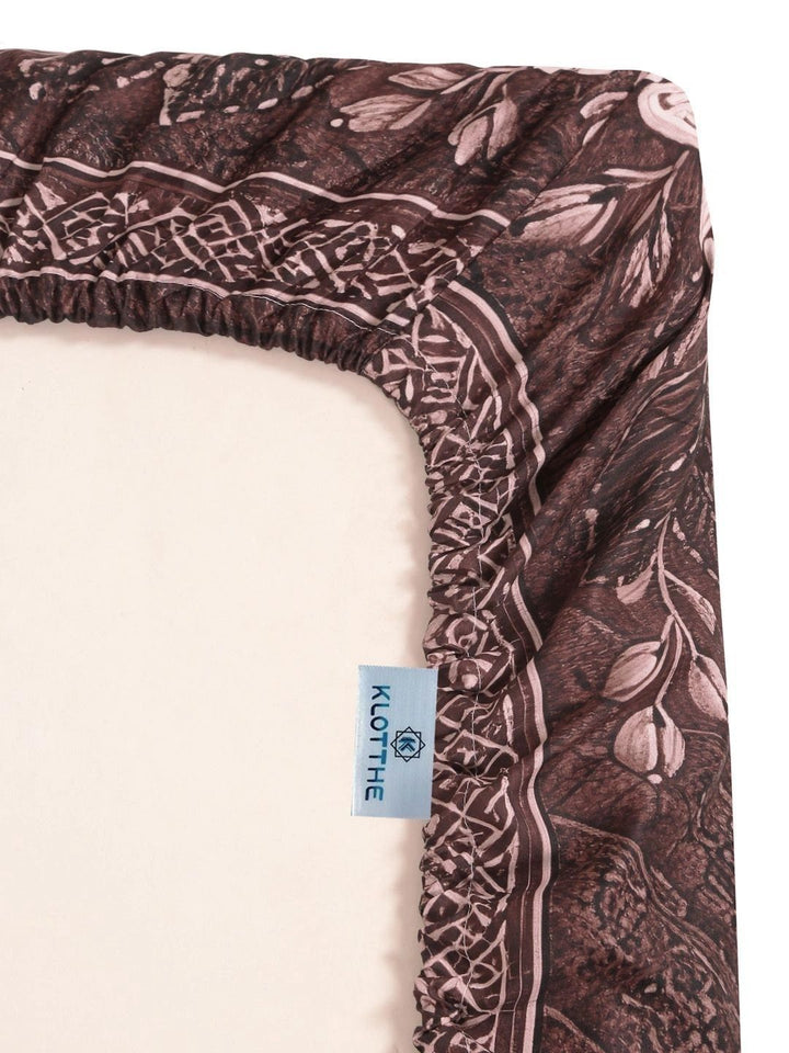 KLOTTHE Brown & Pink Floral 400 TC King Bedsheet with 2 Pillow Covers