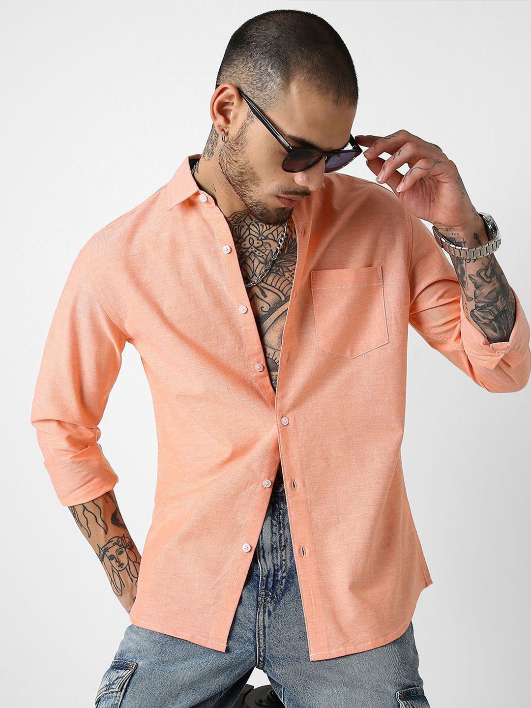 VASTRADO Classic Slim Fit Spread Collar Long Sleeves Pure Cotton Casual Shirt