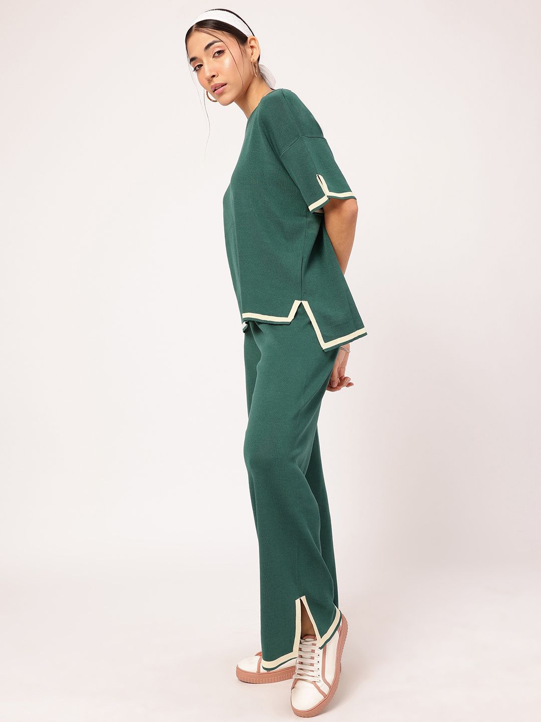 DressBerry The Knit Shift Contrast Edge Slit Hem Co-Ords