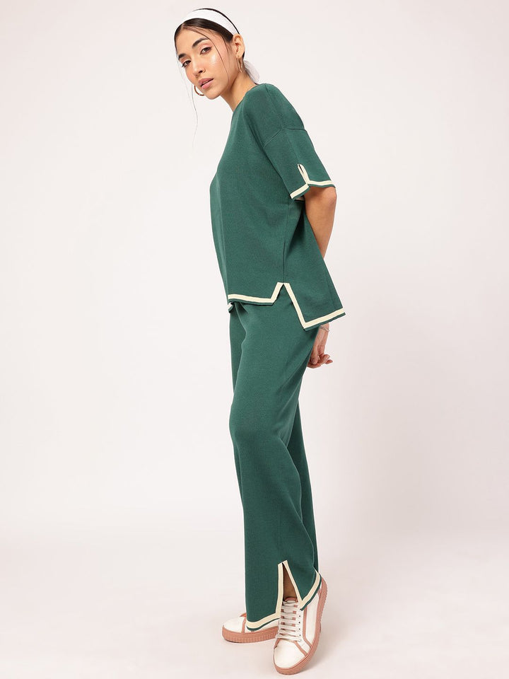 DressBerry The Knit Shift Contrast Edge Slit Hem Co-Ords