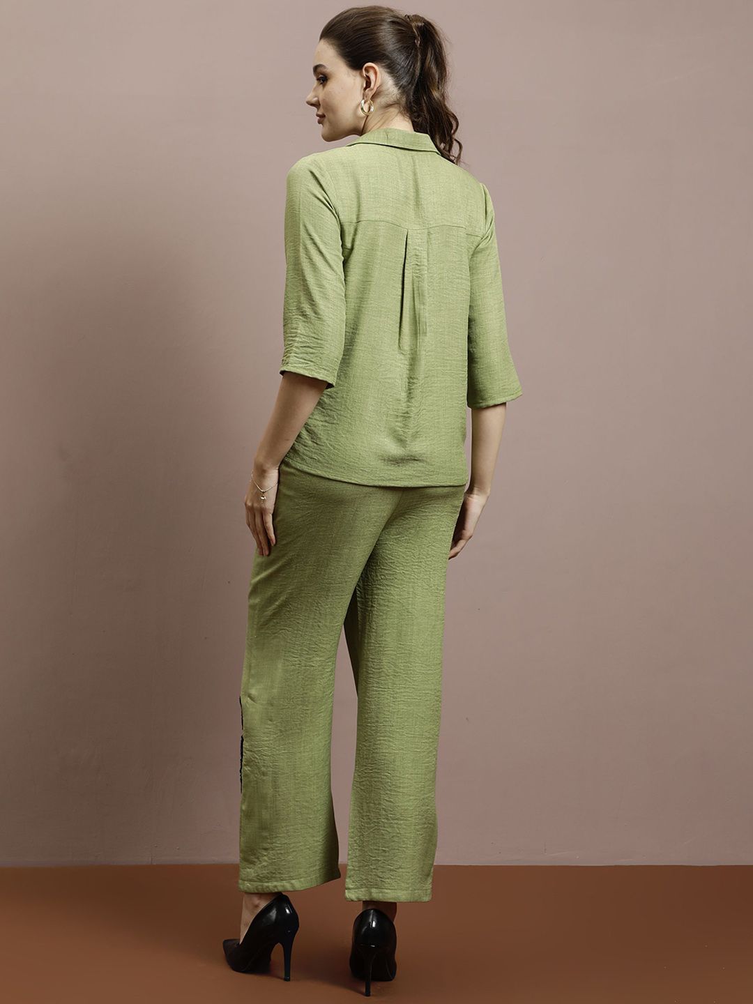 Athena Embellished Linen Shirt With Trousers