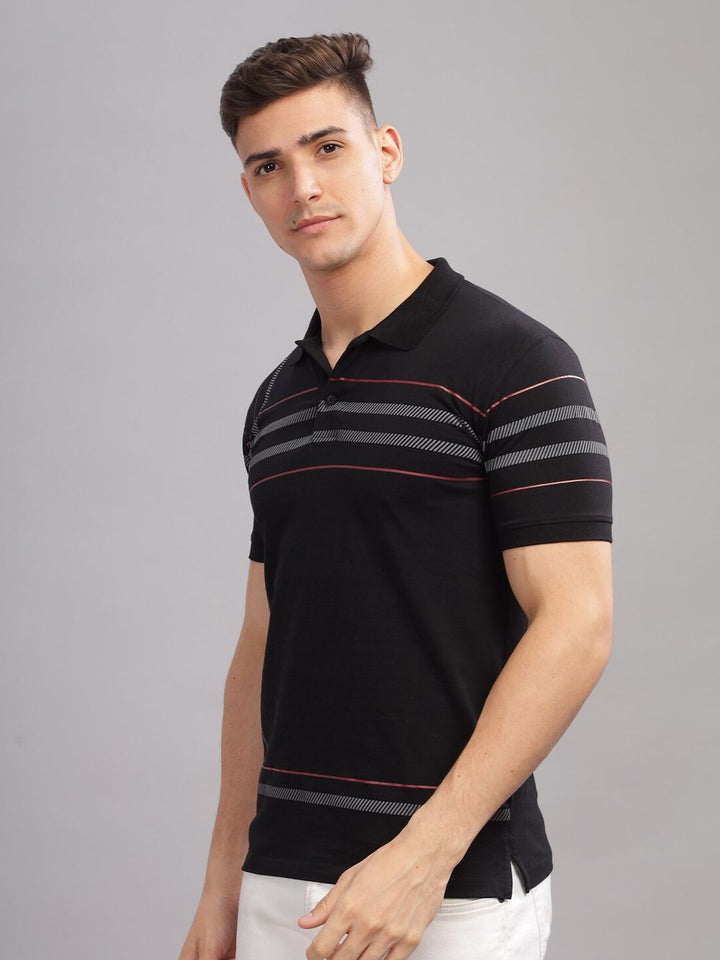 ADRO Striped Oversized Polo Collar Pure Cotton T-shirt