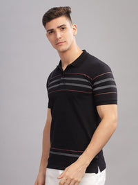 ADRO Striped Oversized Polo Collar Pure Cotton T-shirt