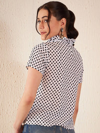 DENNISON Polka Dot Printed High Neck Crepe Top
