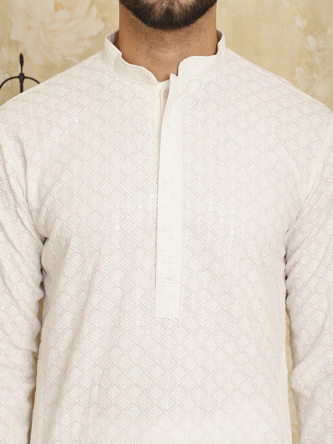 SOJANYA Ethnic Motifs Embroidered Sequinned Pure Cotton Kurta with Churidar