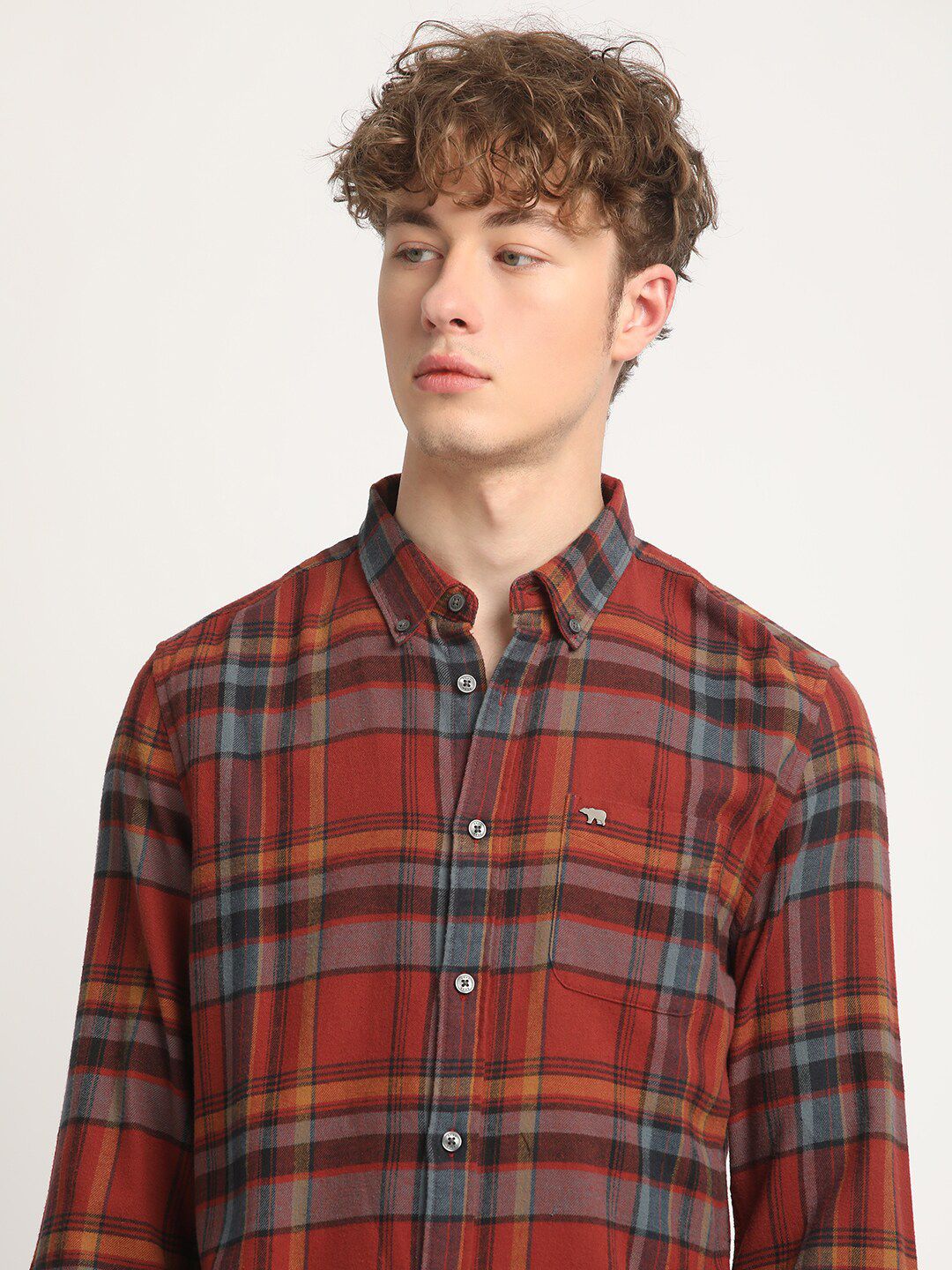 THE BEAR HOUSE Slim Fit Tartan Checked Flannel Pure Cotton Casual Shirt