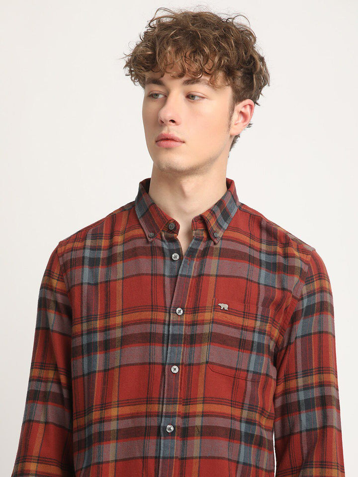 THE BEAR HOUSE Slim Fit Tartan Checked Flannel Pure Cotton Casual Shirt