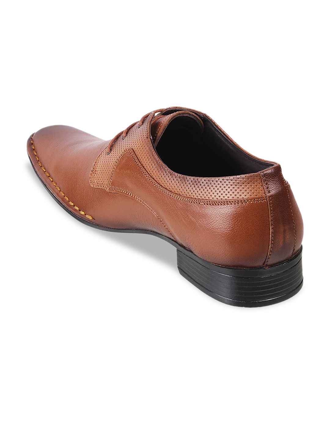 Mochi Men Tan Brown Solid Leather Formal Derbys
