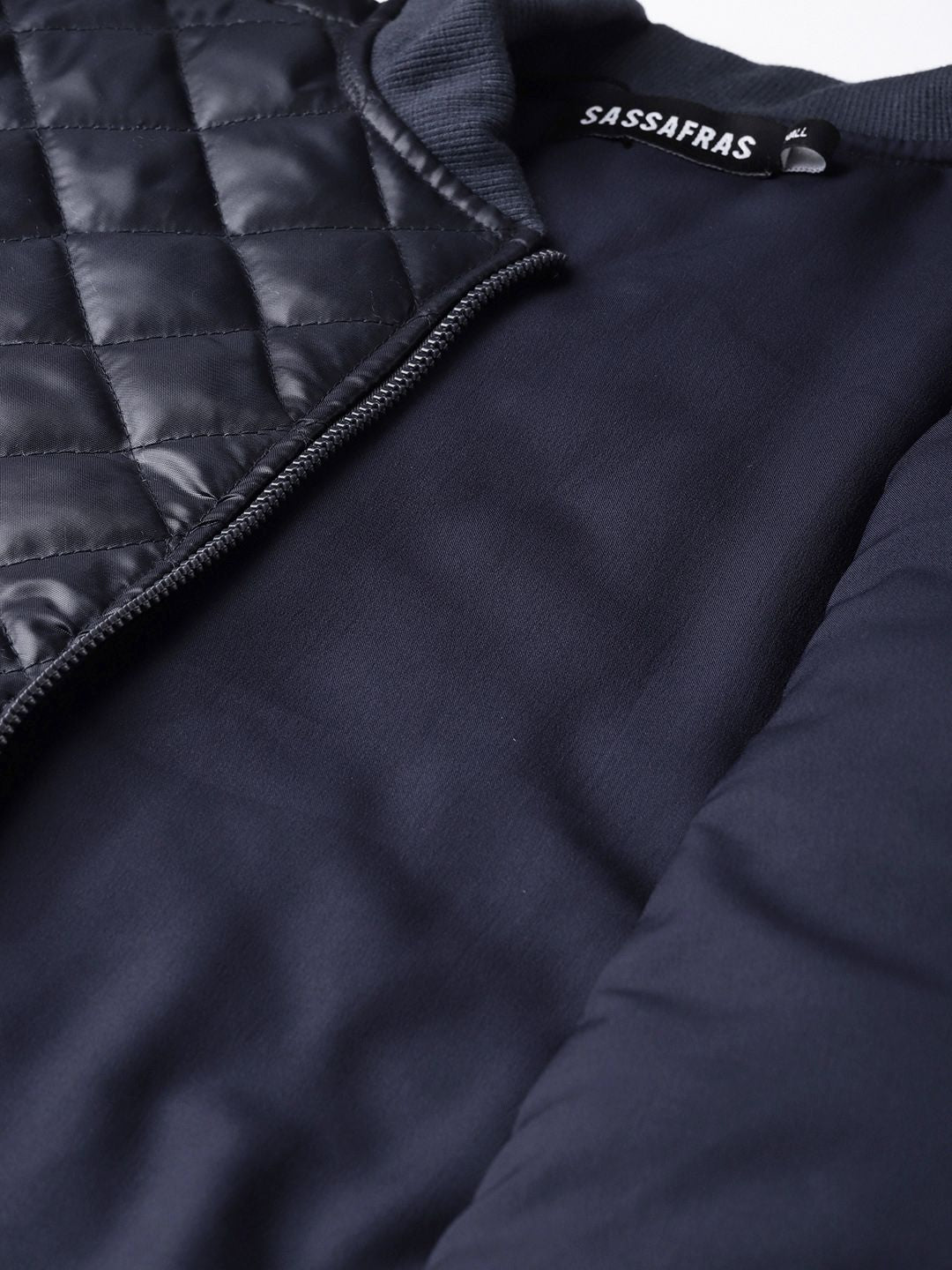 SASSAFRAS Women Navy Blue Solid Quilted Jacket