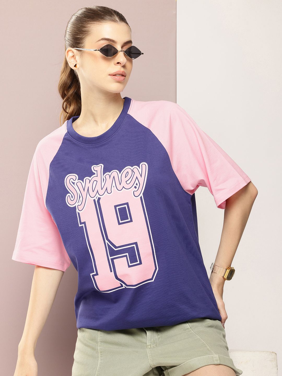DILLINGER Typography Printed Raglan Sleeves Oversized Pure Cotton T-shirt