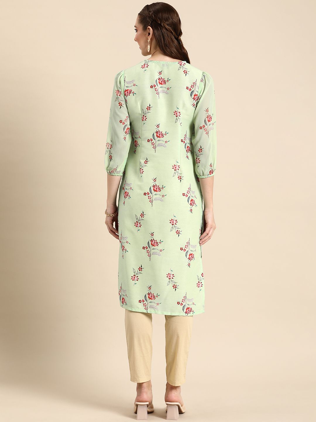 Anouk Floral Printed Tie-up Neck Kurta